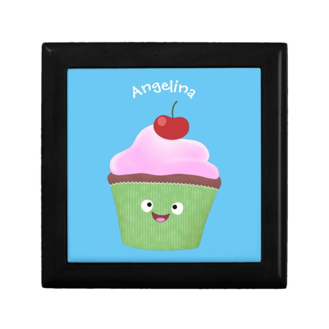 Cute happy cupcake cartoon illustration gift box (Front)