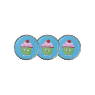 Cute happy cupcake cartoon illustration golf ball marker