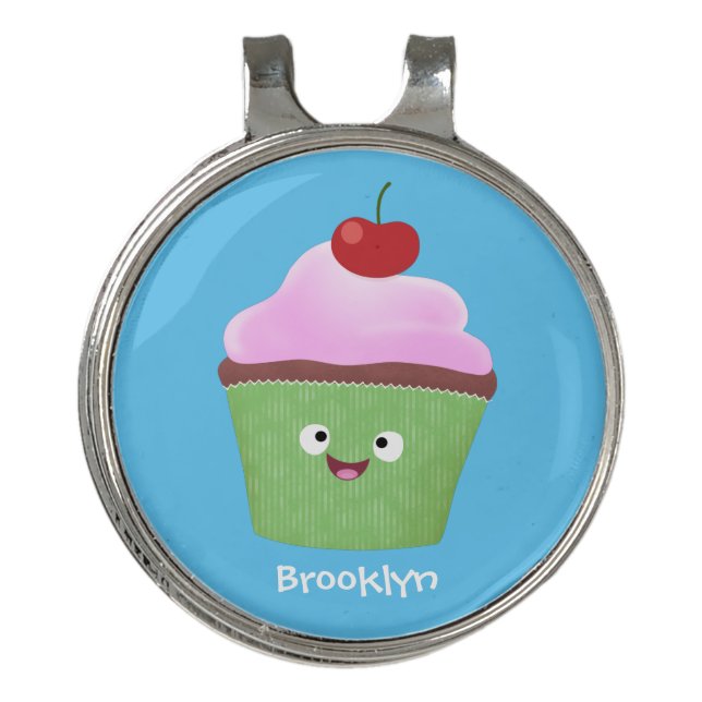 Cute happy cupcake cartoon illustration golf hat clip (Front)