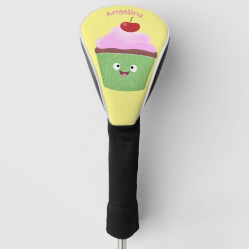 Cute happy cupcake cartoon illustration golf head cover