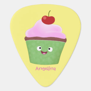 Cute happy cupcake cartoon illustration guitar pick