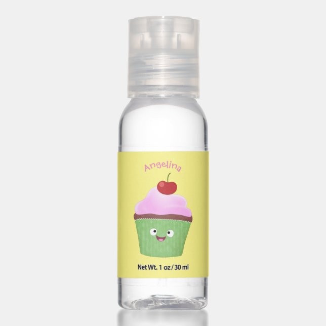 Cute happy cupcake cartoon illustration hand sanitizer (Front)
