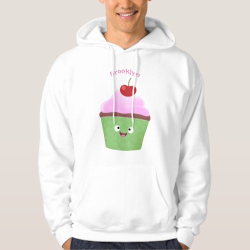 Cute happy cupcake cartoon illustration hoodie