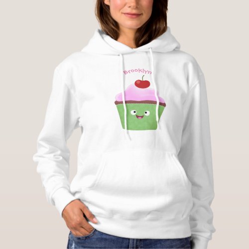 Cute happy cupcake cartoon illustration hoodie