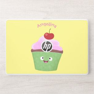 Cute happy cupcake cartoon illustration HP laptop skin
