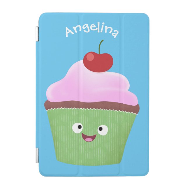 Cute happy cupcake cartoon illustration iPad mini cover (Front)