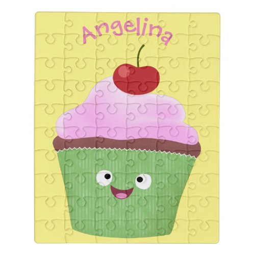Cute happy cupcake cartoon illustration jigsaw puzzle