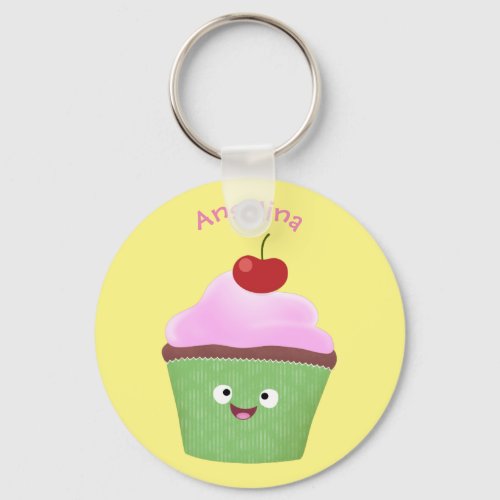 Cute happy cupcake cartoon illustration keychain