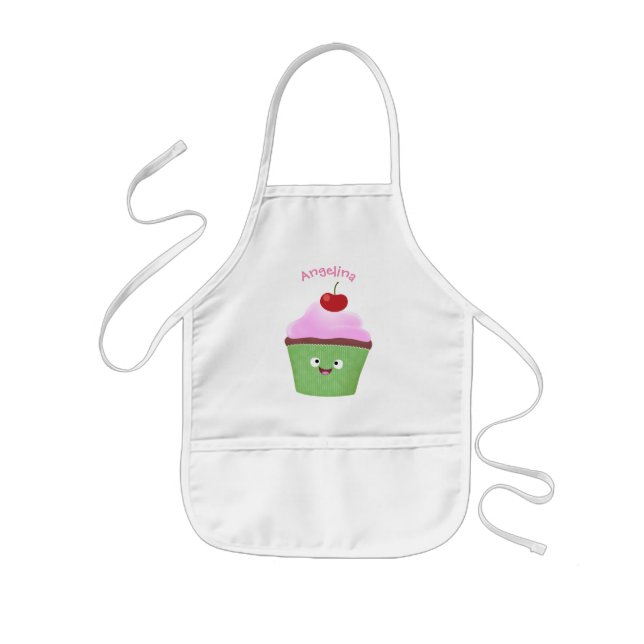 Cute happy cupcake cartoon illustration kids' apron (Front)