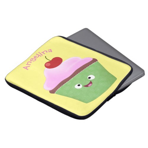 Cute happy cupcake cartoon illustration laptop sleeve