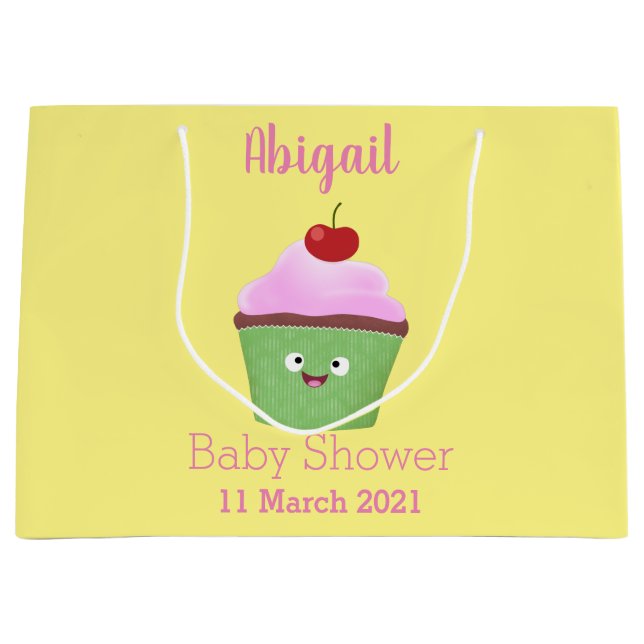 Cute happy cupcake cartoon illustration large gift bag (Front)