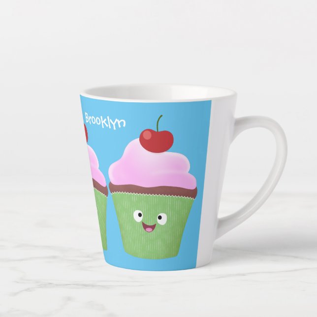 Cute happy cupcake cartoon illustration latte mug (Right)