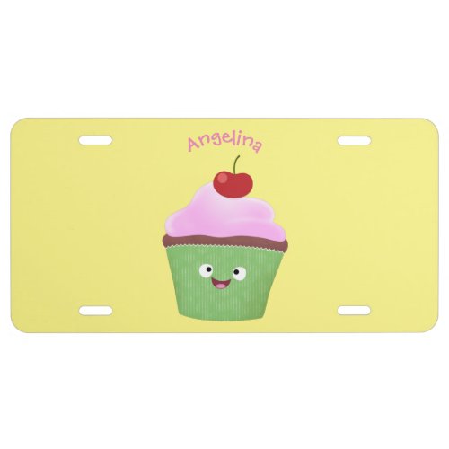 Cute happy cupcake cartoon illustration  license plate