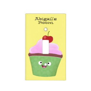 Cute happy cupcake cartoon illustration light switch cover