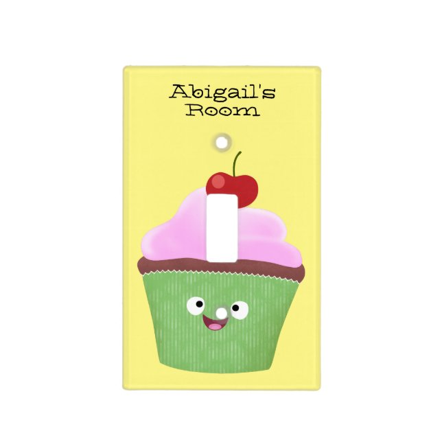 Cute happy cupcake cartoon illustration light switch cover (Front)