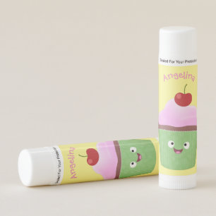 Cute happy cupcake cartoon illustration lip balm