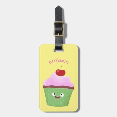 Cute happy cupcake cartoon illustration luggage tag