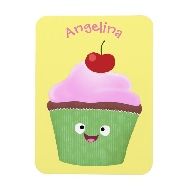 Cute happy cupcake cartoon illustration magnet (Vertical)