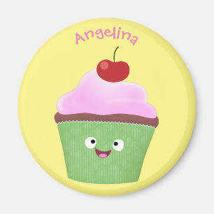 Cute happy cupcake cartoon illustration magnet