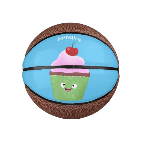 Cute happy cupcake cartoon illustration mini basketball