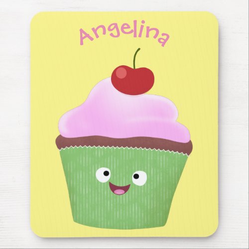 Cute happy cupcake cartoon illustration mouse pad