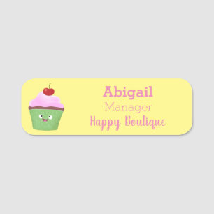 Cute happy cupcake cartoon illustration name tag
