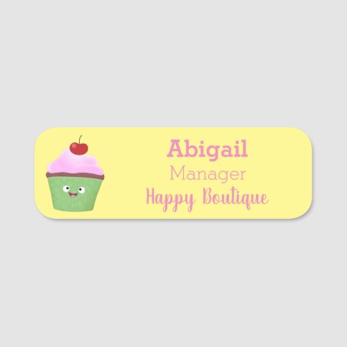 Cute happy cupcake cartoon illustration  name tag