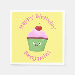 Cute happy cupcake cartoon illustration napkins