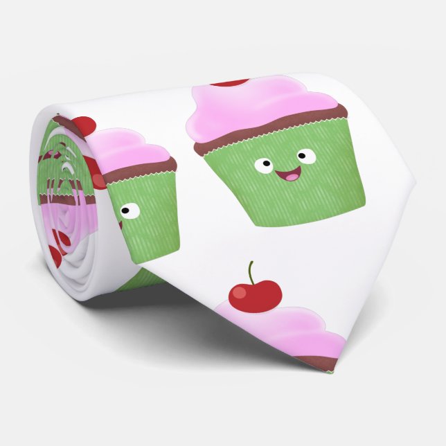 Cute happy cupcake cartoon illustration neck tie (Rolled)