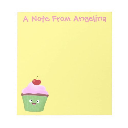 Cute happy cupcake cartoon illustration notepad