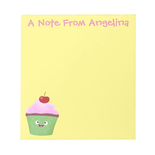 Cute happy cupcake cartoon illustration notepad (Front)