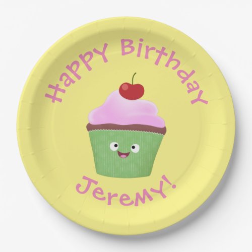 Cute happy cupcake cartoon illustration paper plates