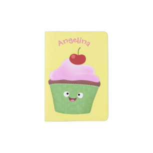 Cute happy cupcake cartoon illustration passport holder