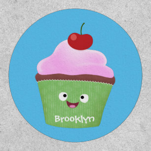 Cute happy cupcake cartoon illustration patch