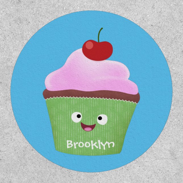 Cute happy cupcake cartoon illustration patch (Front)