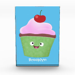 Cute happy cupcake cartoon illustration photo block