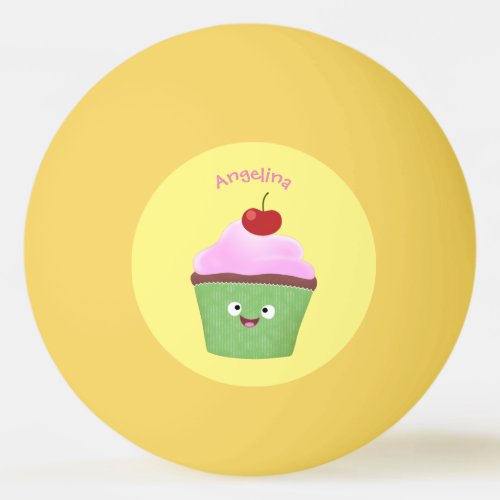 Cute happy cupcake cartoon illustration ping pong ball