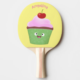 Cute happy cupcake cartoon illustration ping pong paddle