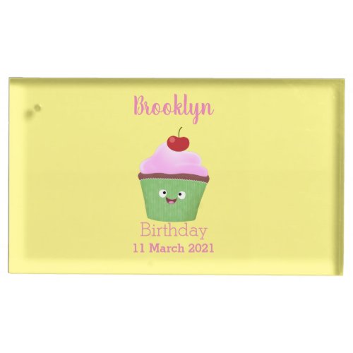 Cute happy cupcake cartoon illustration place card holder