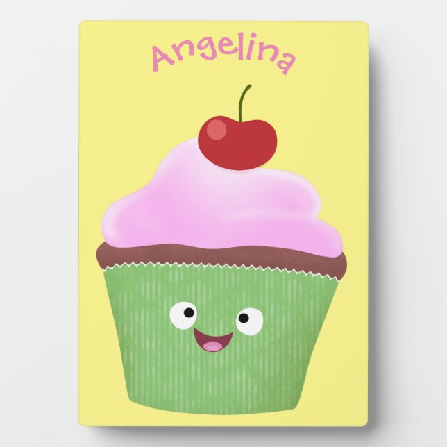 Cute happy cupcake cartoon illustration plaque (Front)