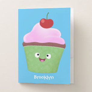 Cute happy cupcake cartoon illustration pocket folder