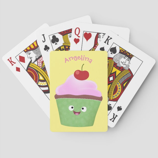 Cute happy cupcake cartoon illustration poker cards (Back)