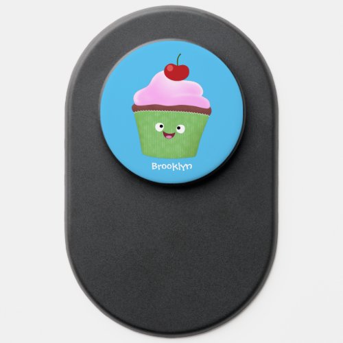 Cute happy cupcake cartoon illustration PopSocket