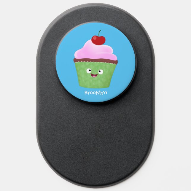 Cute happy cupcake cartoon illustration PopSocket (Popsocket)