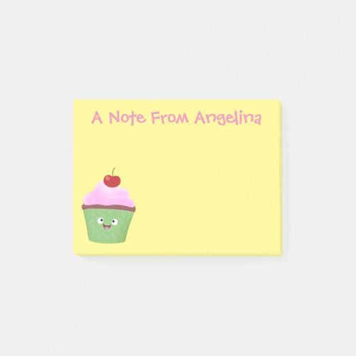 Cute happy cupcake cartoon illustration post_it notes