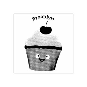 Cute happy cupcake cartoon illustration rubber stamp
