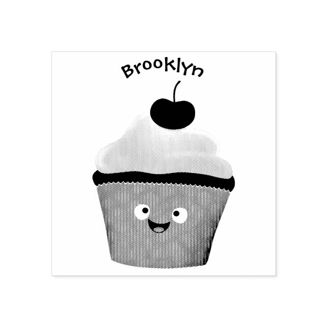 Cute happy cupcake cartoon illustration rubber stamp (Imprint)