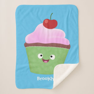 Cute happy cupcake cartoon illustration  sherpa blanket