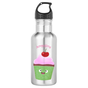 Cute happy cupcake cartoon illustration stainless steel water bottle
