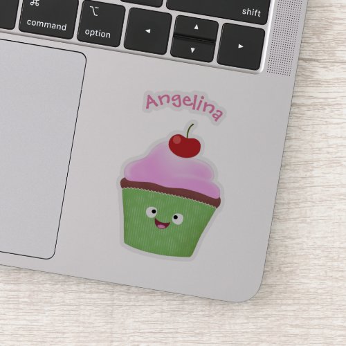 Cute happy cupcake cartoon illustration sticker